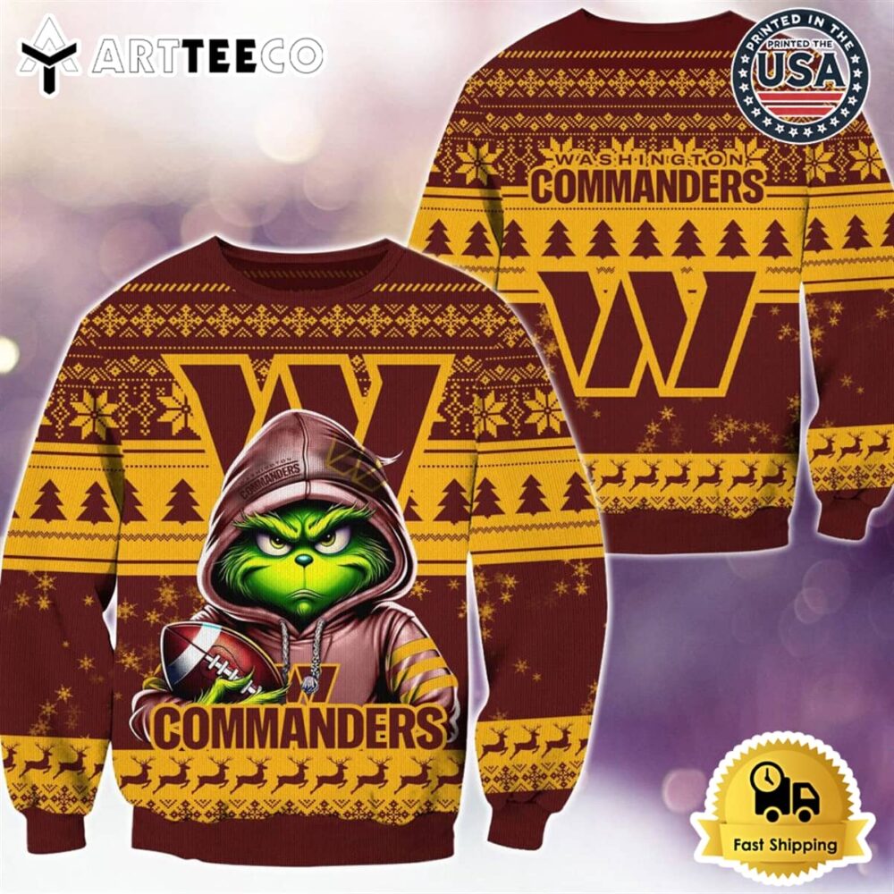 NFL Washington Commanders Christmas x Grinch Ugly Christmas Sweater