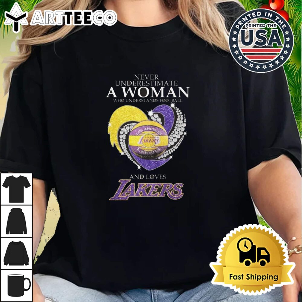 Never Underestimate A Woman Who Understands Basketball And Loves Los Angeles Lakers Diamond Heart 2024 Retro T Shirt 2