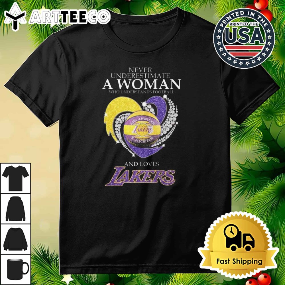 Never Underestimate A Woman Who Understands Basketball And Loves Los Angeles Lakers Diamond Heart 2024 Retro T Shirt 3