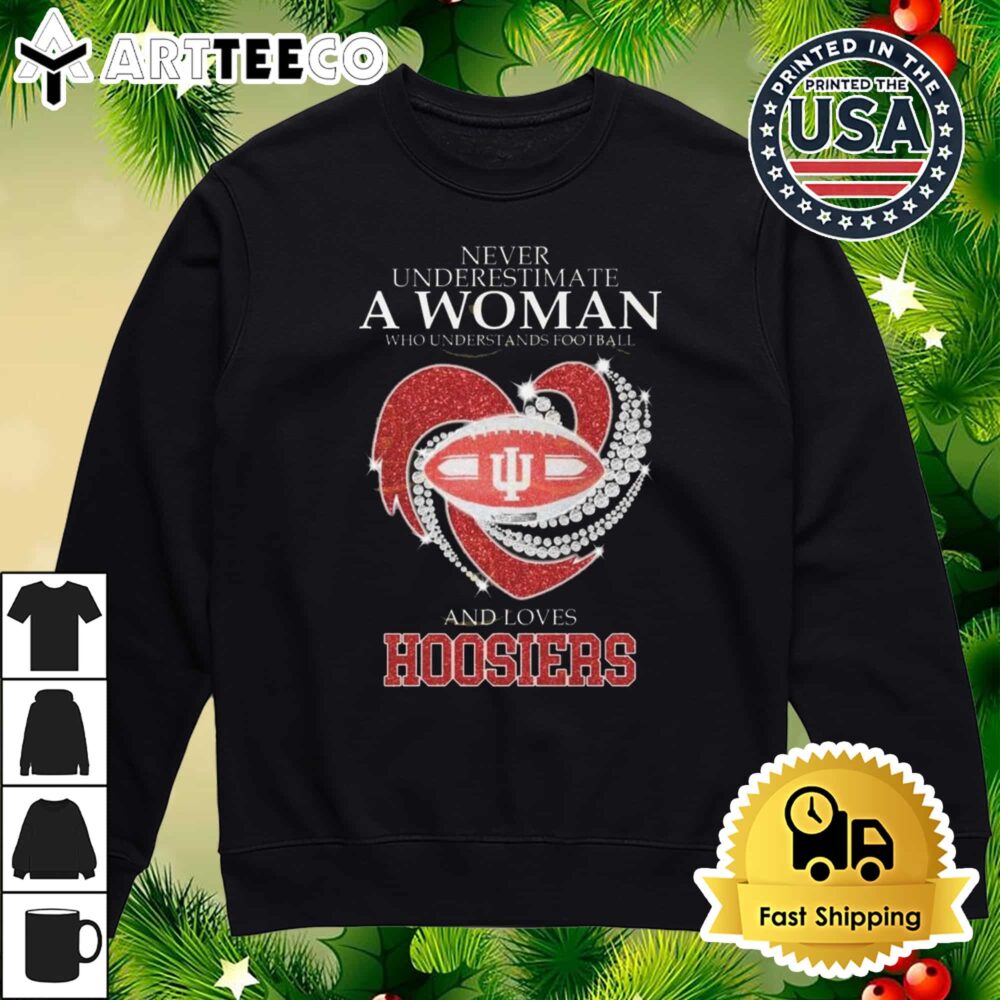 Never Underestimate A Woman Who Understands Football And Loves Indiana Hoosiers Diamond Heart 2024 Retro T Shirt 4