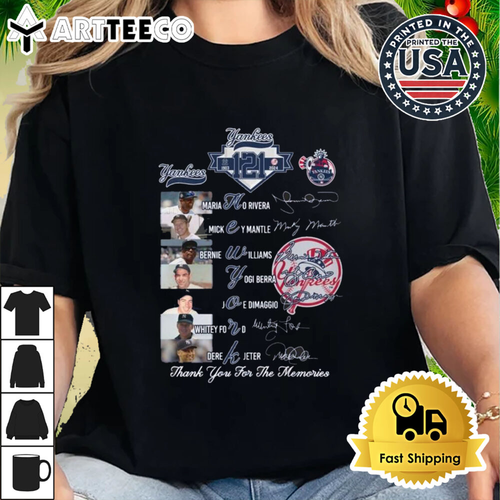 New York Yankees 121th Anniversary Thank You For The Memories Name Signatures Shirt 2