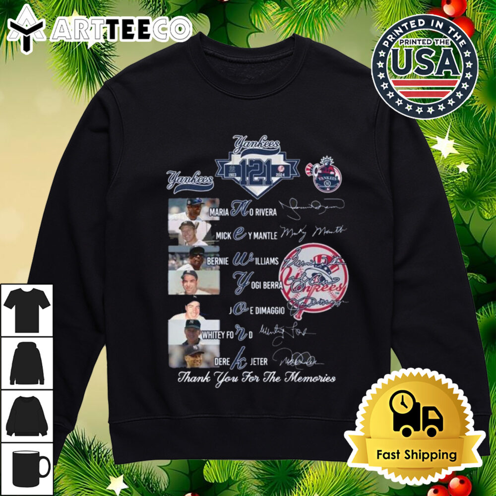 New York Yankees 121th Anniversary Thank You For The Memories Name Signatures Shirt 4