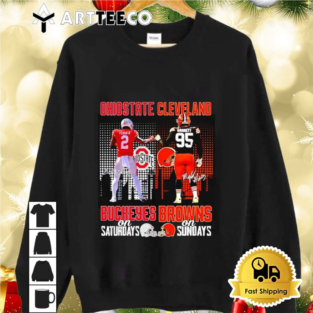 Ohio State Buckeyes On Saturdays And Cleveland Browns On Sundays Skyline Signatures Shirt 2