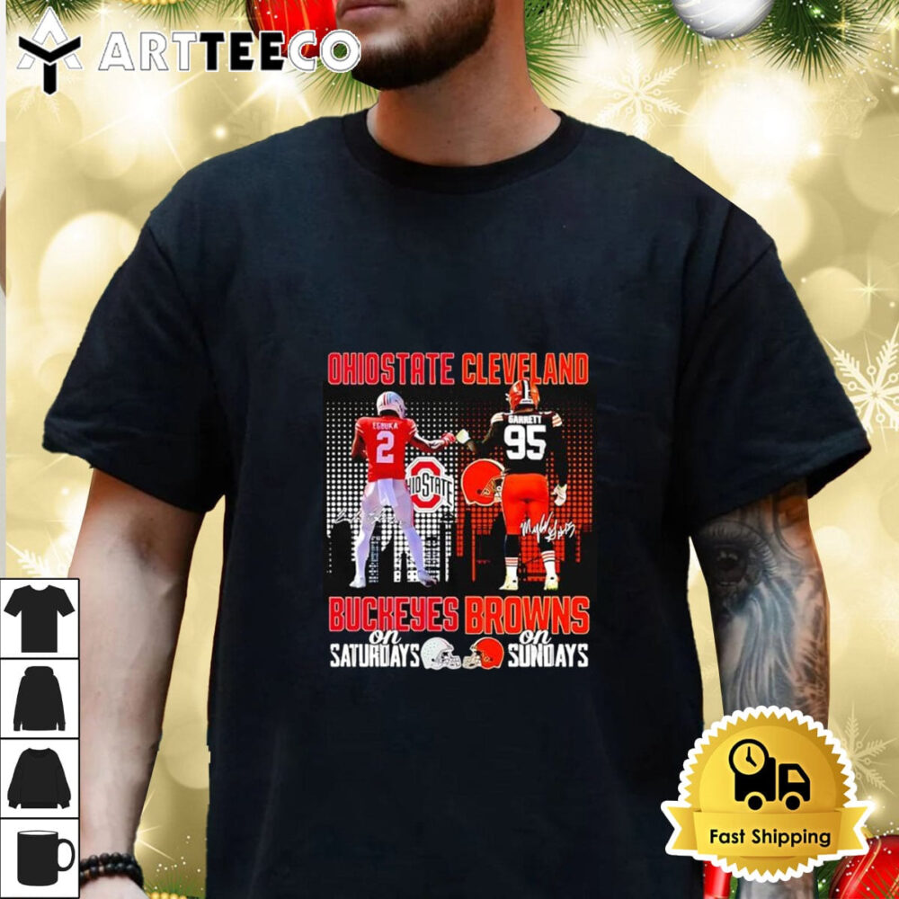 Ohio State Buckeyes On Saturdays And Cleveland Browns On Sundays Skyline Signatures Shirt 3