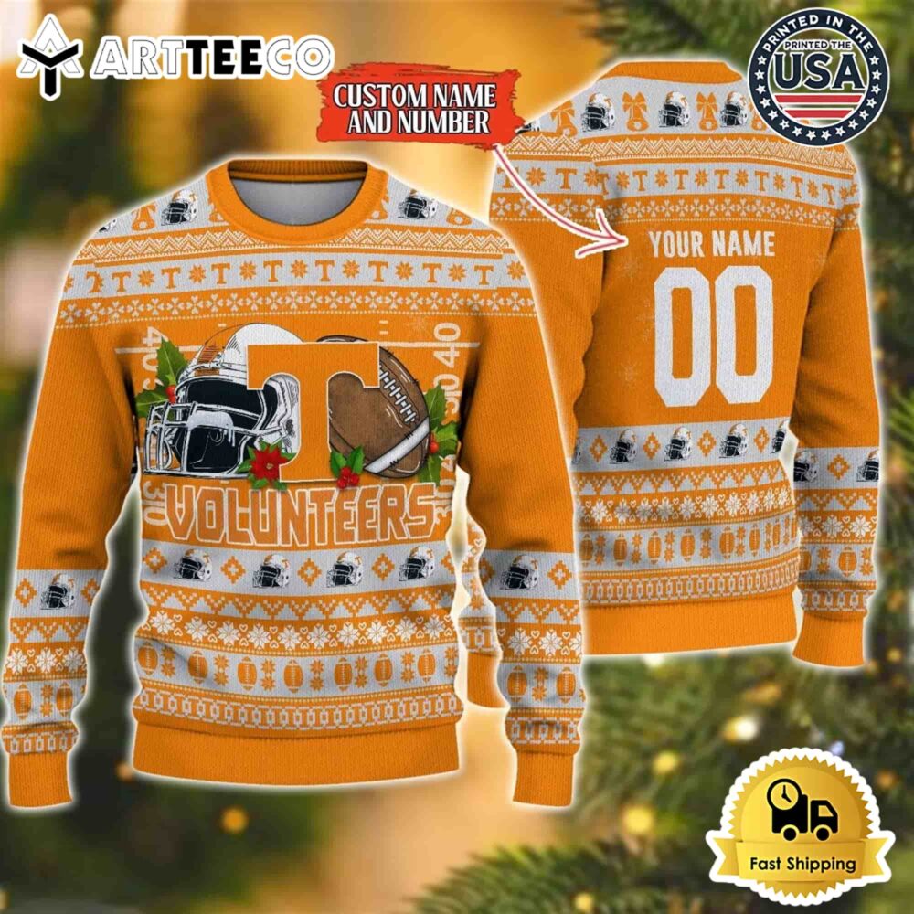 Tennessee Volunteers Logo Team Football Custom Name And Number Christmas Ugly Sweater