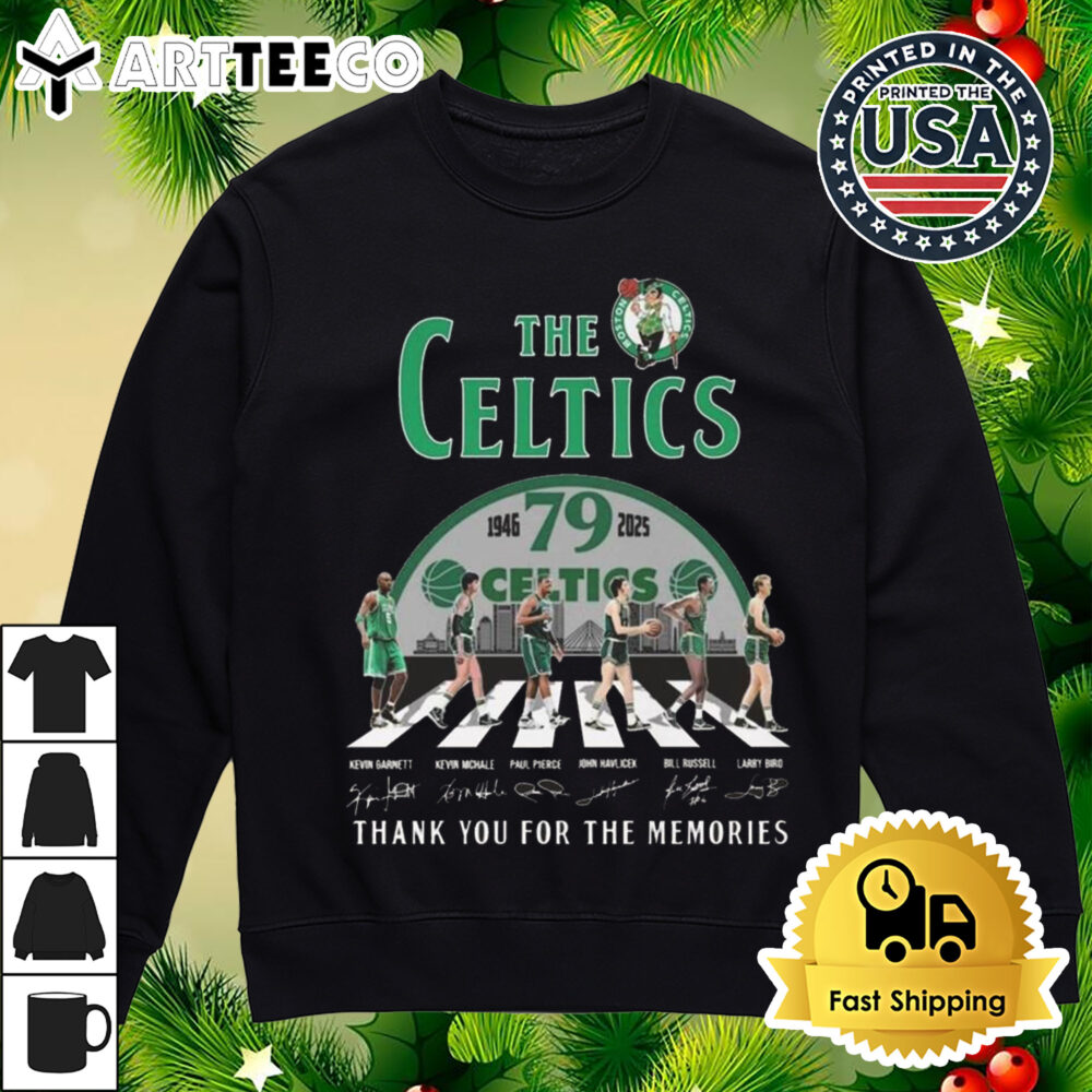 The Boston Celtics 1945 2025 79 Year Signatures Thank You For The Memories Walking Shirt 4