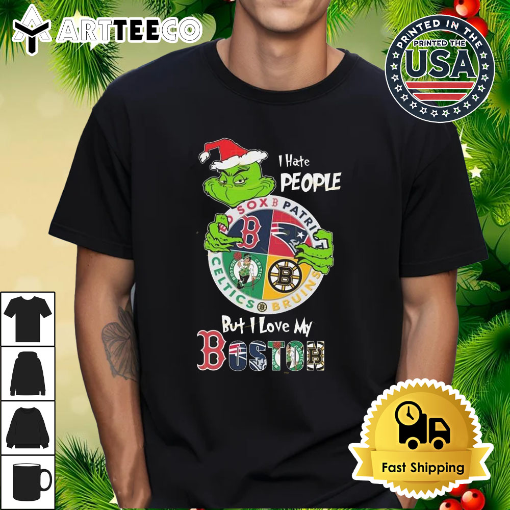 The Grinch I Hate People But I Love My Boston Team Sport Logo 2024 T Shirt 1