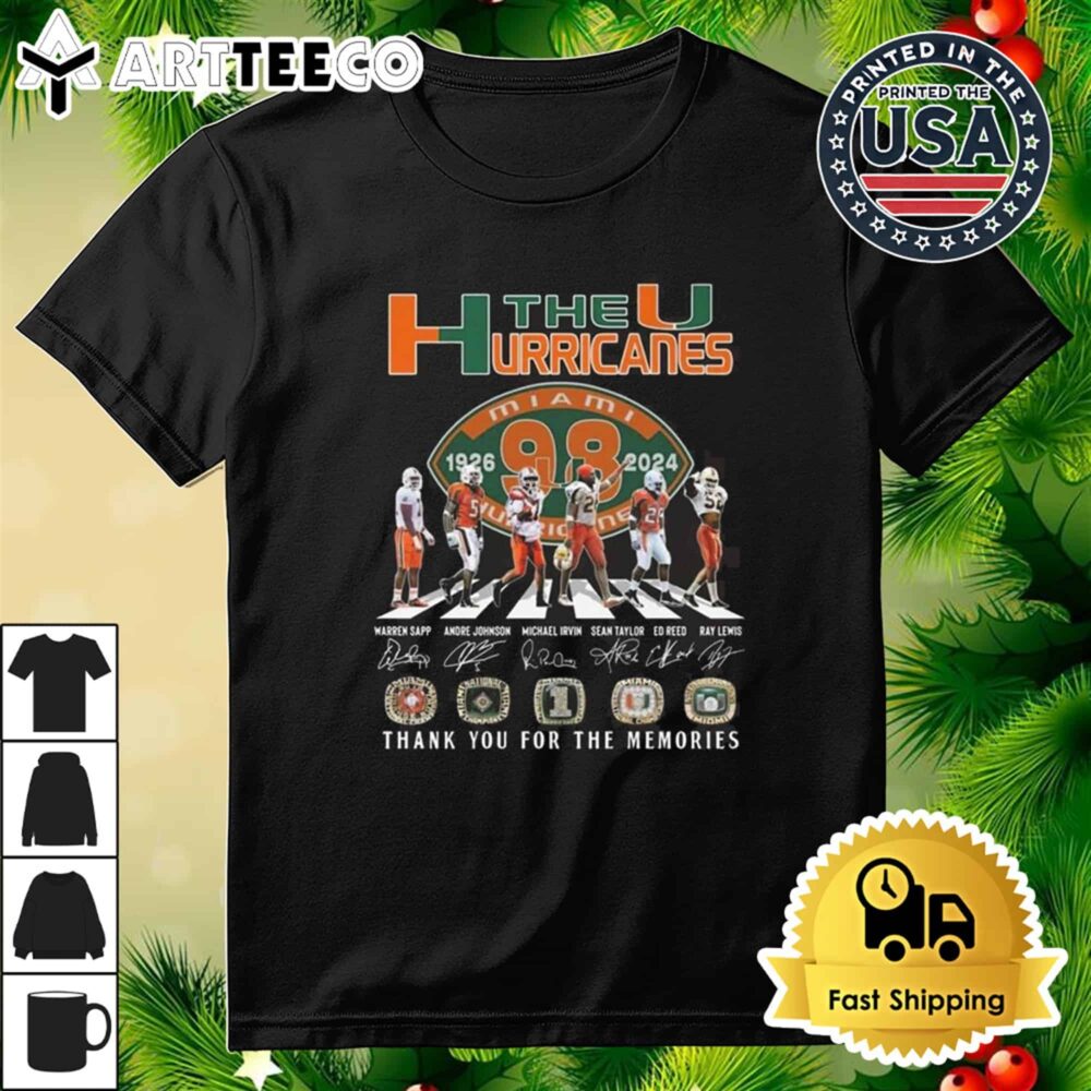 The Miami Hurricanes 98th Anniversary 1926 2024 Thank You For The Memories Walking Signatures T Shirt 3