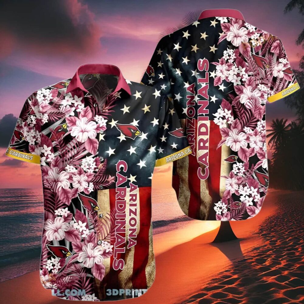 Arizona Cardinals Hawaiian Shirt Flag Flower Pattern NFL Gifts For Fans 2