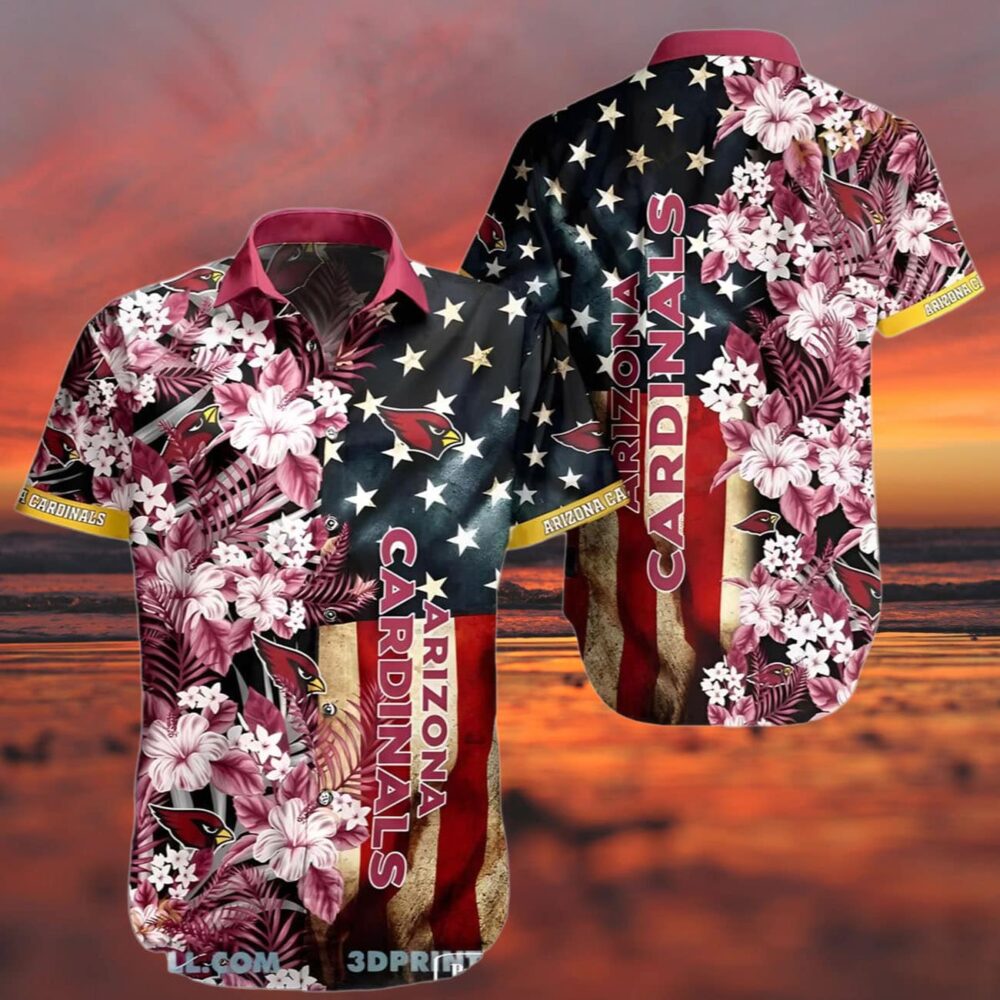 Arizona Cardinals Hawaiian Shirt Flag Flower Pattern NFL Gifts For Fans 3