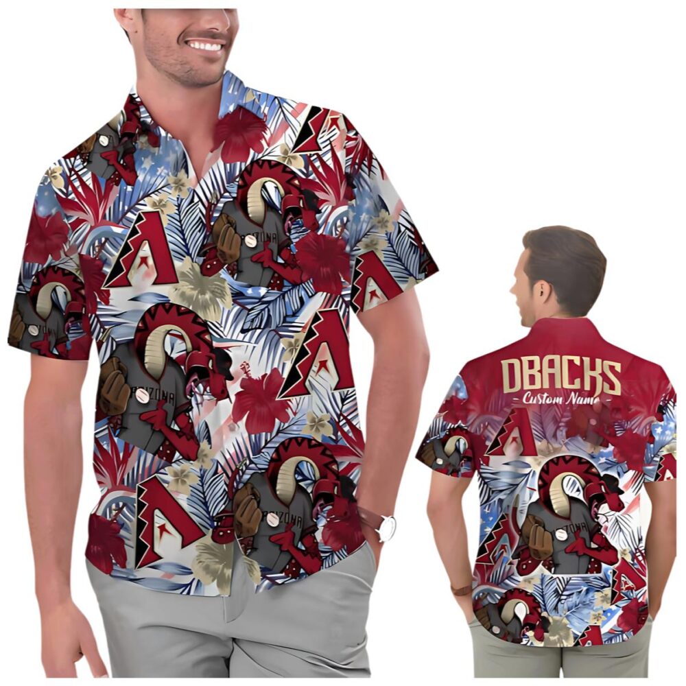 Arizona Diamondbacks Hawaiian Shirt Customizable Mascot Tropical Flower MLB Aloha Shirt Gift For Fans 1