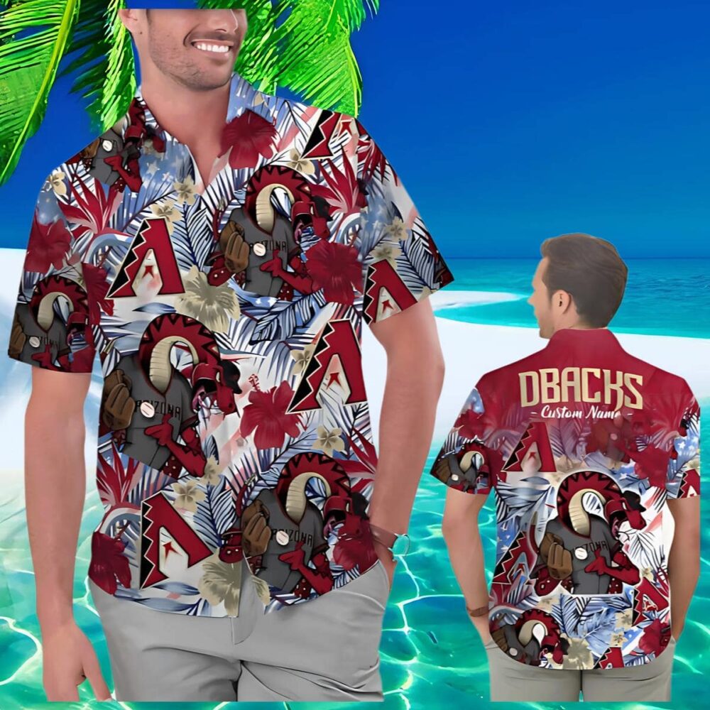 Arizona Diamondbacks Hawaiian Shirt Customizable Mascot Tropical Flower MLB Aloha Shirt Gift For Fans 2