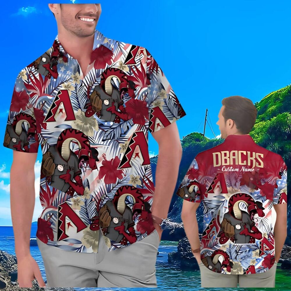 Arizona Diamondbacks Hawaiian Shirt Customizable Mascot Tropical Flower MLB Aloha Shirt Gift For Fans 3