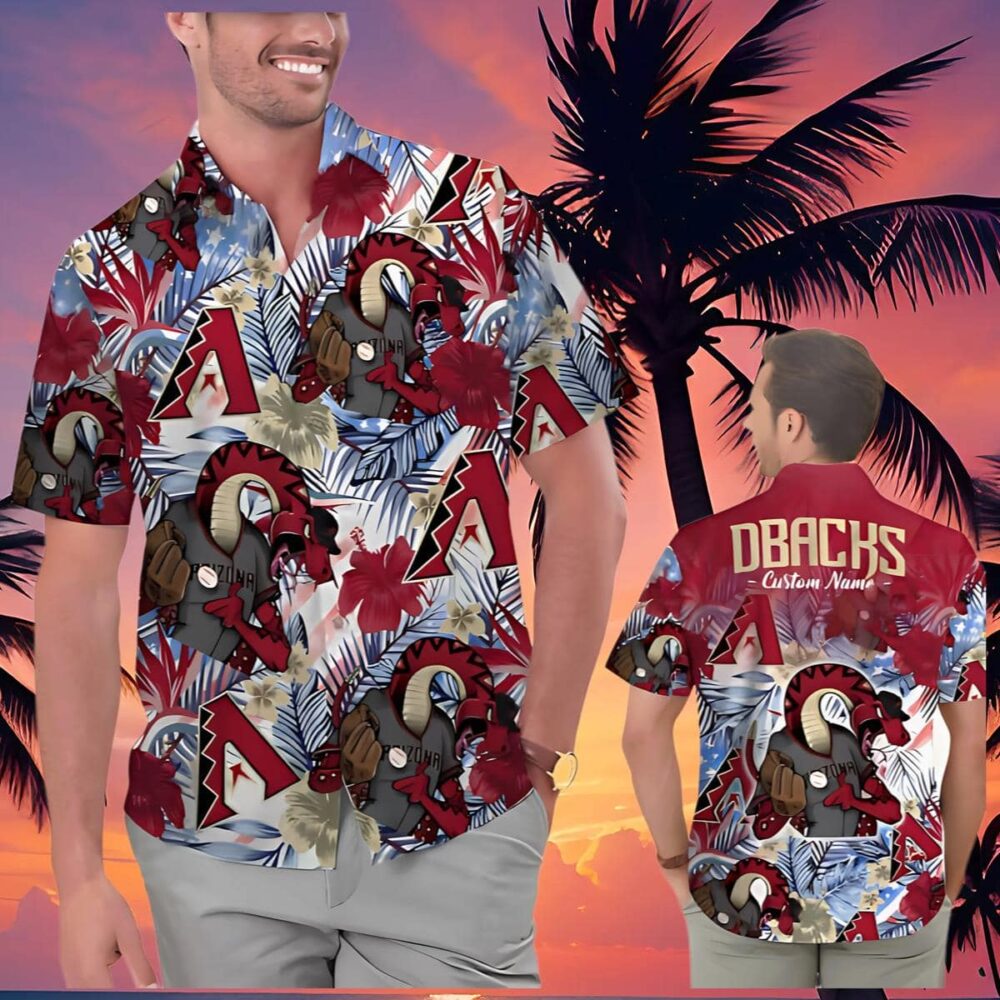 Arizona Diamondbacks Hawaiian Shirt Customizable Mascot Tropical Flower MLB Aloha Shirt Gift For Fans 4