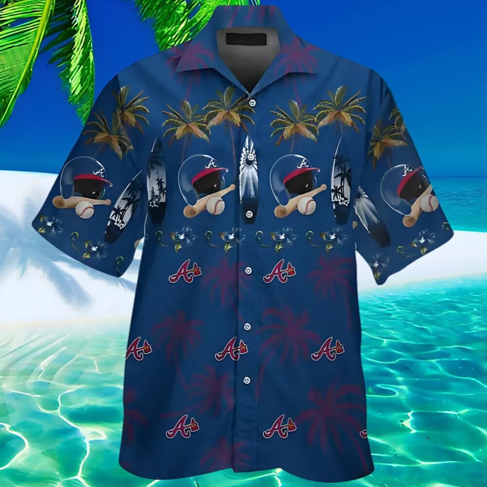 Atlanta Braves Hawaiian Shirts Blue Helmet Pattern MLB Aloha Shirt Gift For Fans 2