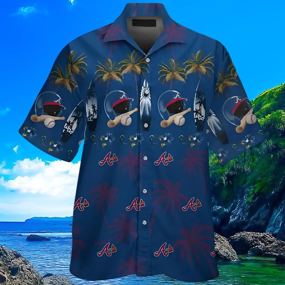 Atlanta Braves Hawaiian Shirts Blue Helmet Pattern MLB Aloha Shirt Gift For Fans 3