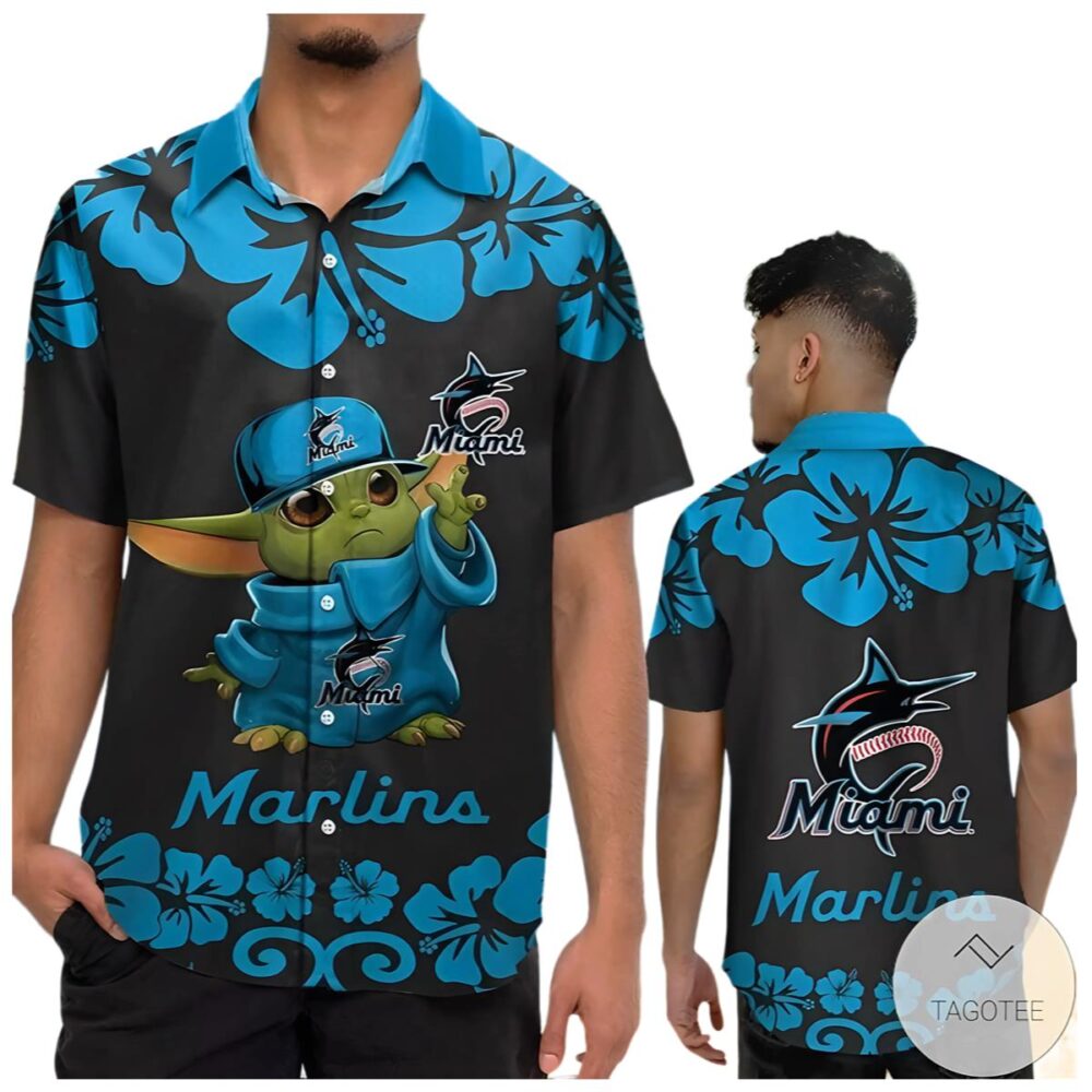 Baby Yoda Miami Marlins Hawaiian Shirt Mens MLB Aloha Shirt Gift For Fans 1