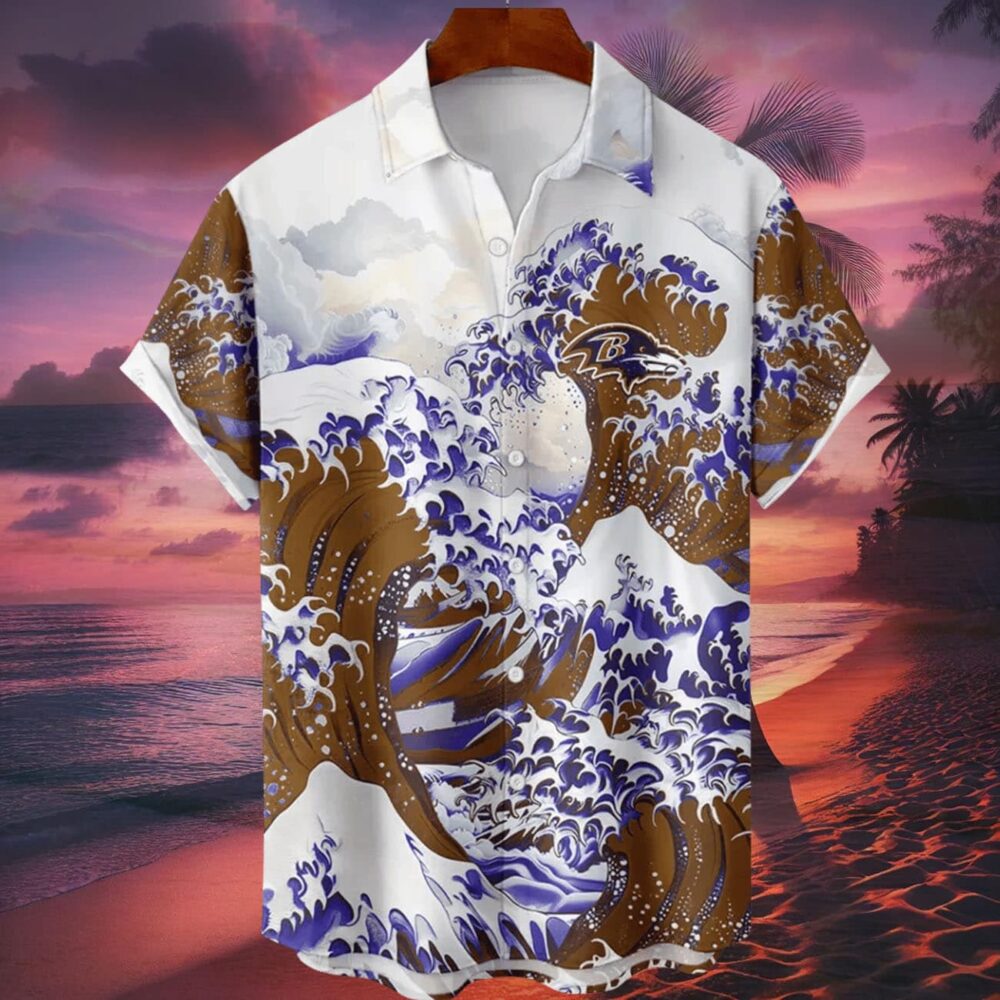 Baltimore Ravens Great Wave Hawaiian Shirt Personalized Name And Number NFL Gift For Fans 1