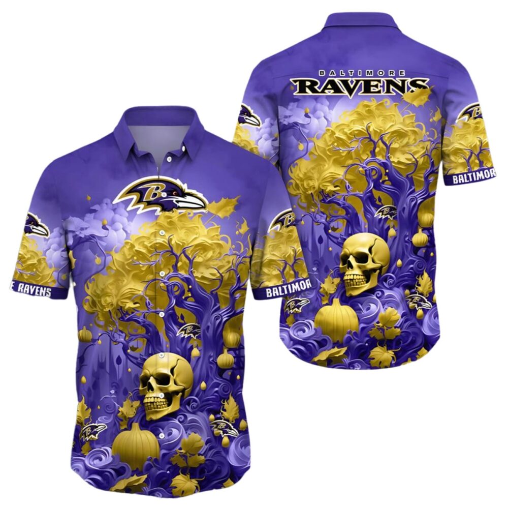 Baltimore Ravens Hawaiian Shirt Skulls Pumpkin NFL Gifts For Fans 1