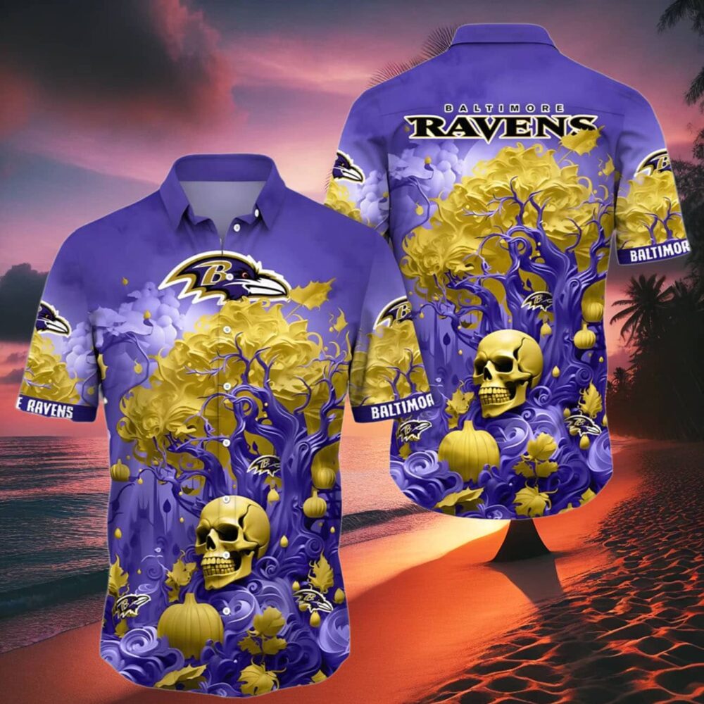 Baltimore Ravens Hawaiian Shirt Skulls Pumpkin NFL Gifts For Fans 2