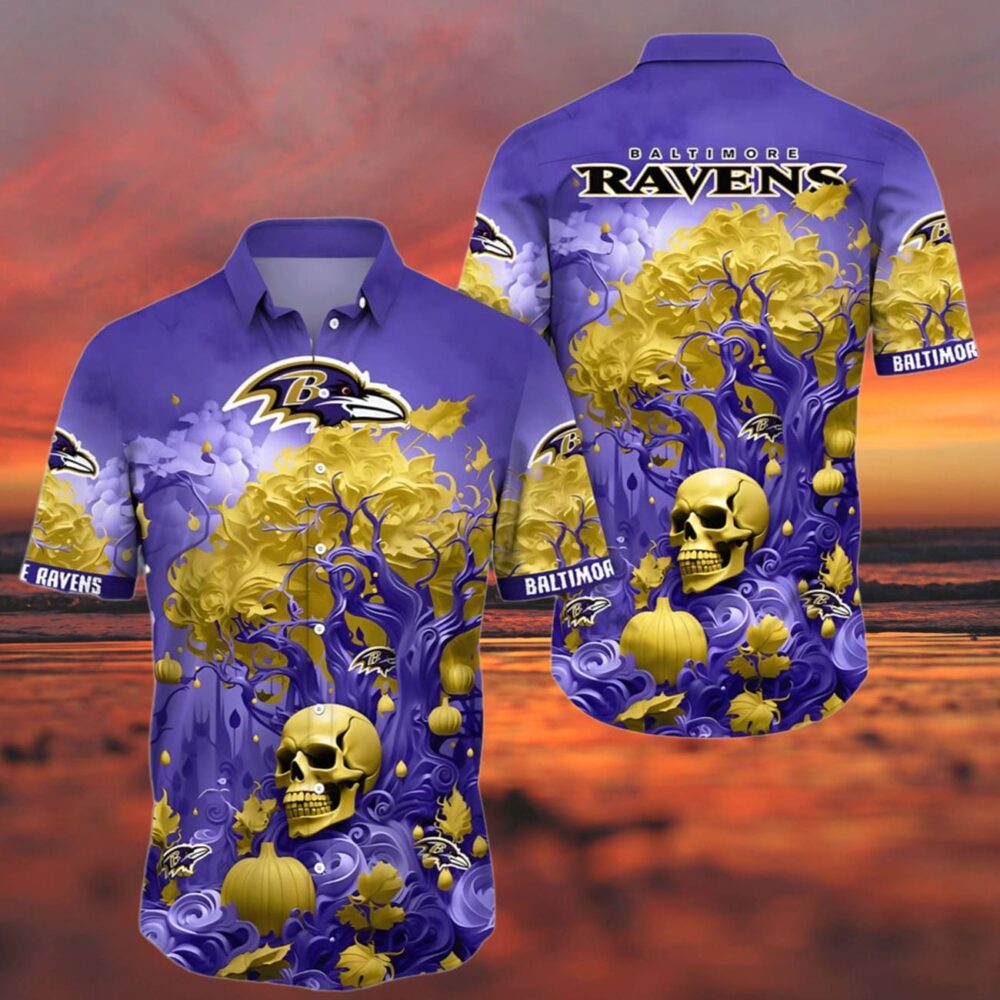 Baltimore Ravens Hawaiian Shirt Skulls Pumpkin NFL Gifts For Fans 3