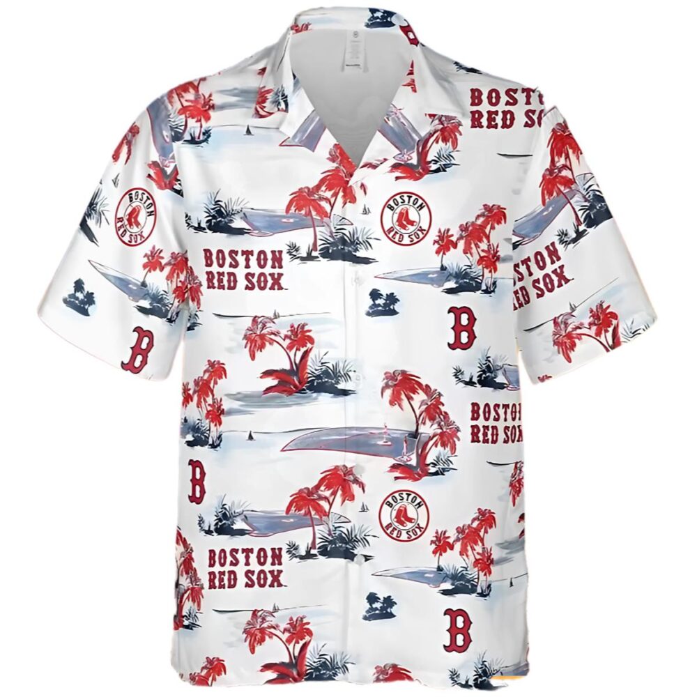 Boston Red Sox Hawaiian Shirt White Logo And Floral Pattern MLB Aloha Shirt Gift For Fans 1