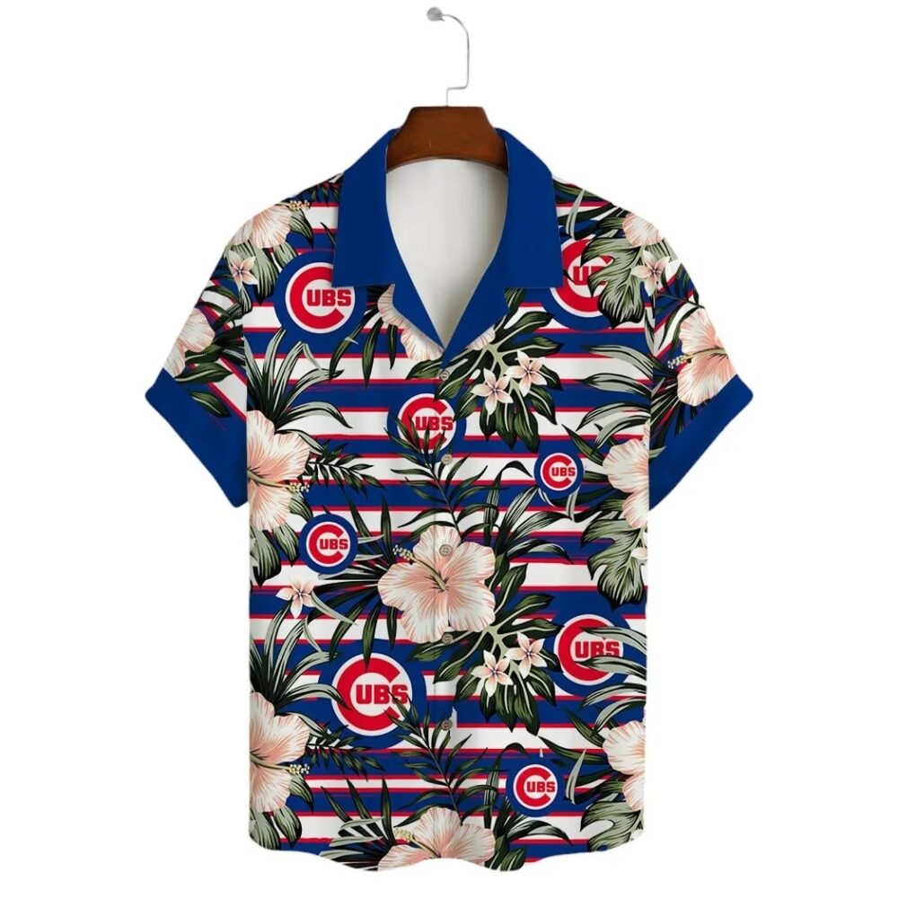 Chicago Cubs Floral Stripe Beach Hawaiian Shirt MLB Aloha Shirt Gift For Fans 2