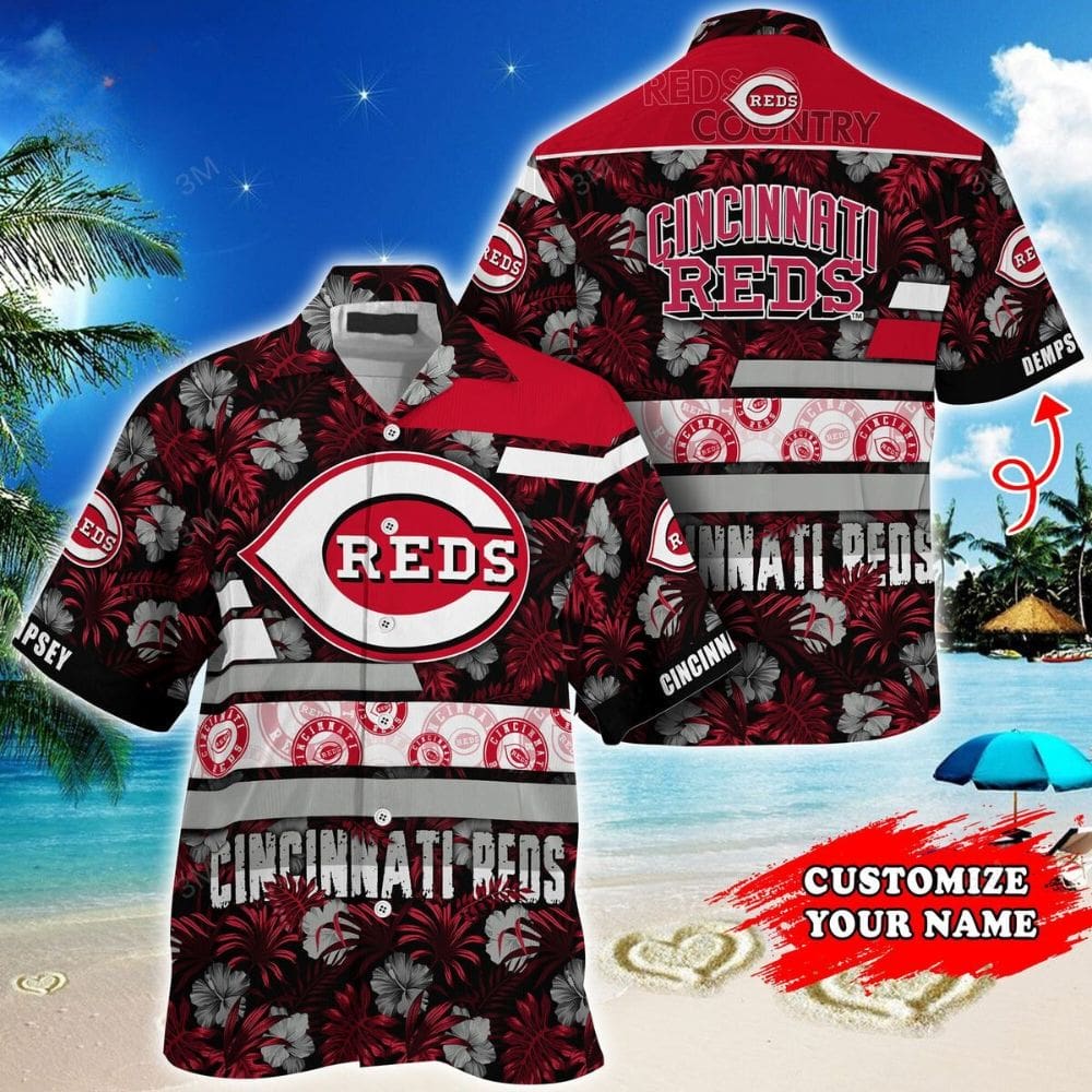 Cincinnati Reds Floral Stripes Custom Hawaiian Shirt MLB Aloha Shirt Gift For Fans 1