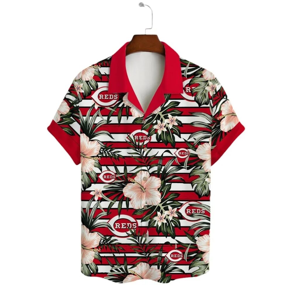 Cincinnati Reds Floral Stripes Hawaiian Shirt MLB Aloha Shirt Gift For Fans 2