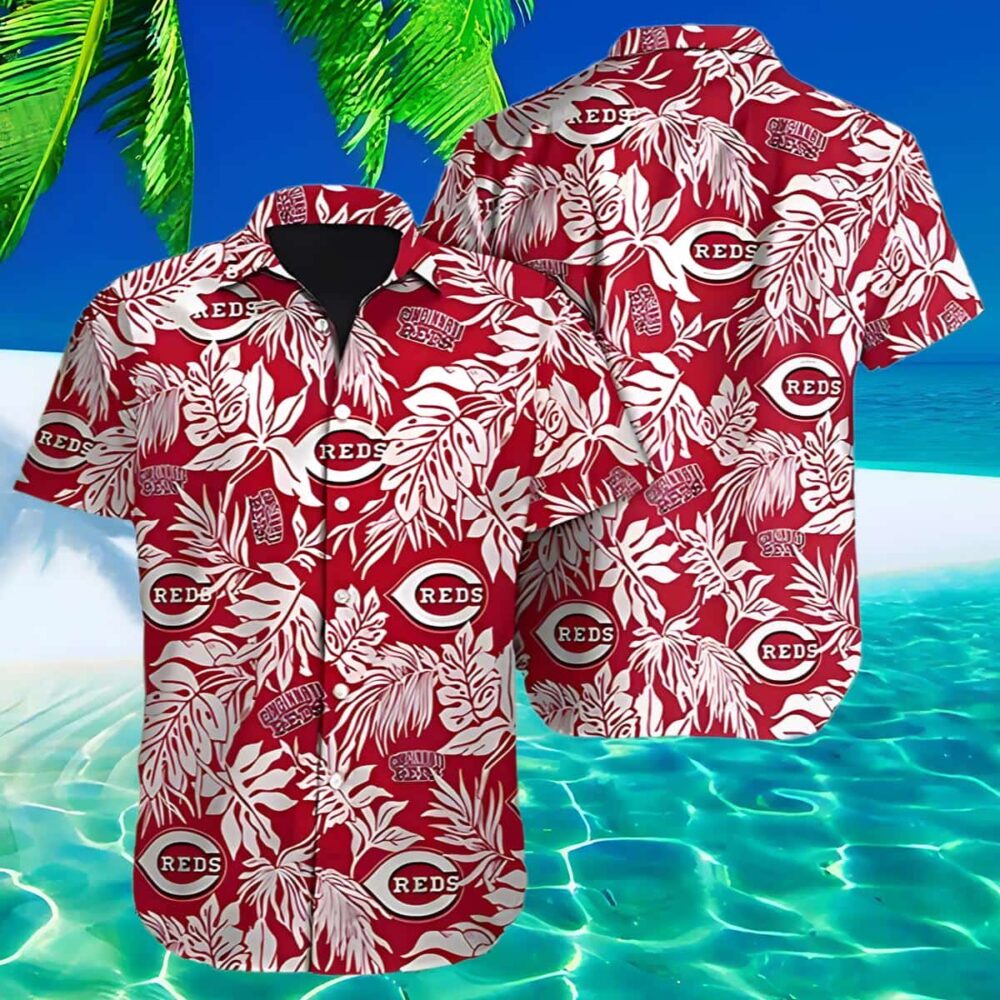 Cincinnati Reds Hawaiian Shirt Tropical Leaves Red Aloha Beachwear Gift MLB Aloha Shirt Gift For Fans 2