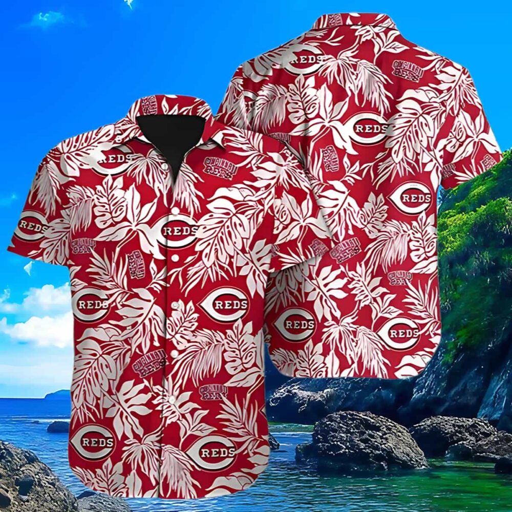 Cincinnati Reds Hawaiian Shirt Tropical Leaves Red Aloha Beachwear Gift MLB Aloha Shirt Gift For Fans 3