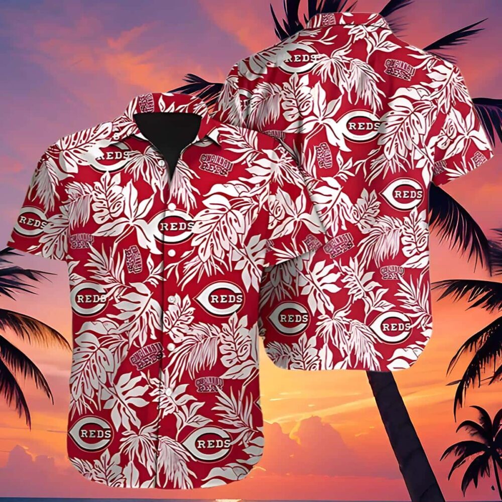 Cincinnati Reds Hawaiian Shirt Tropical Leaves Red Aloha Beachwear Gift MLB Aloha Shirt Gift For Fans 4