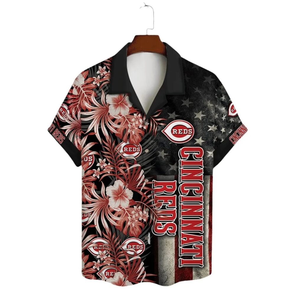 Cincinnati Reds Patriotic Floral Hawaiian Shirt MLB Aloha Shirt Gift For Fans 2