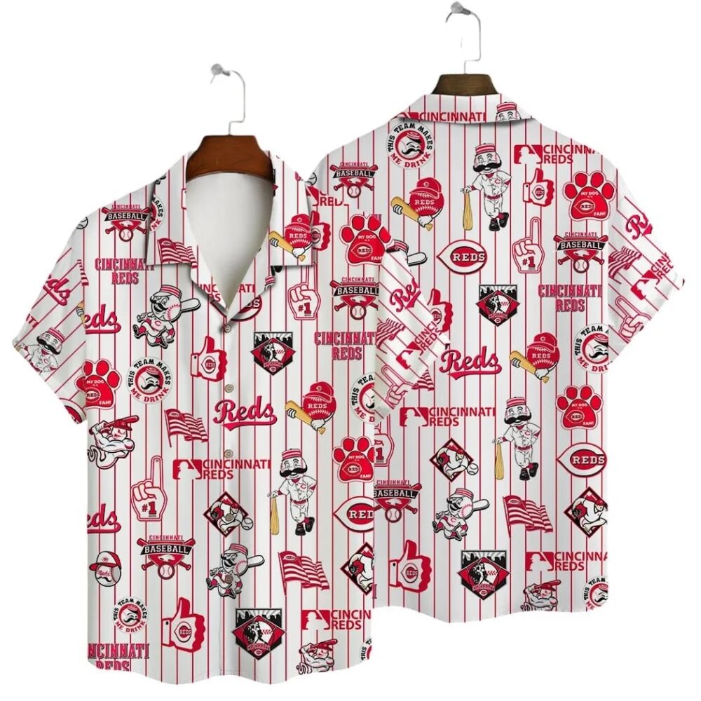 Cincinnati Reds Pinstripe Fun Hawaiian Shirt MLB Aloha Shirt Gift For Fans 1