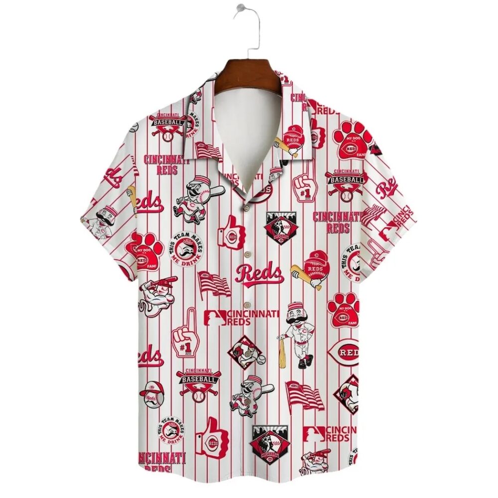 Cincinnati Reds Pinstripe Fun Hawaiian Shirt MLB Aloha Shirt Gift For Fans 2