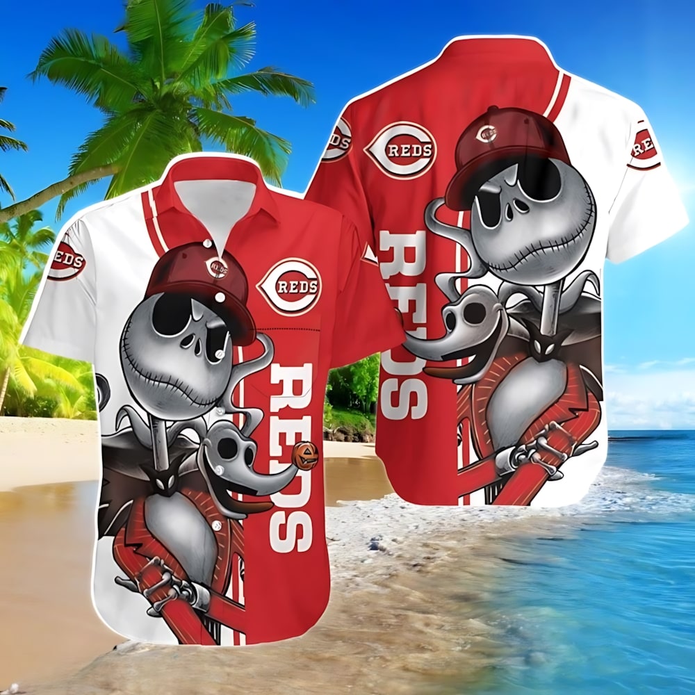 Cincinnati Reds Skeleton Slugger Hawaiian Shirt MLB Aloha Shirt Gift For Fans 1