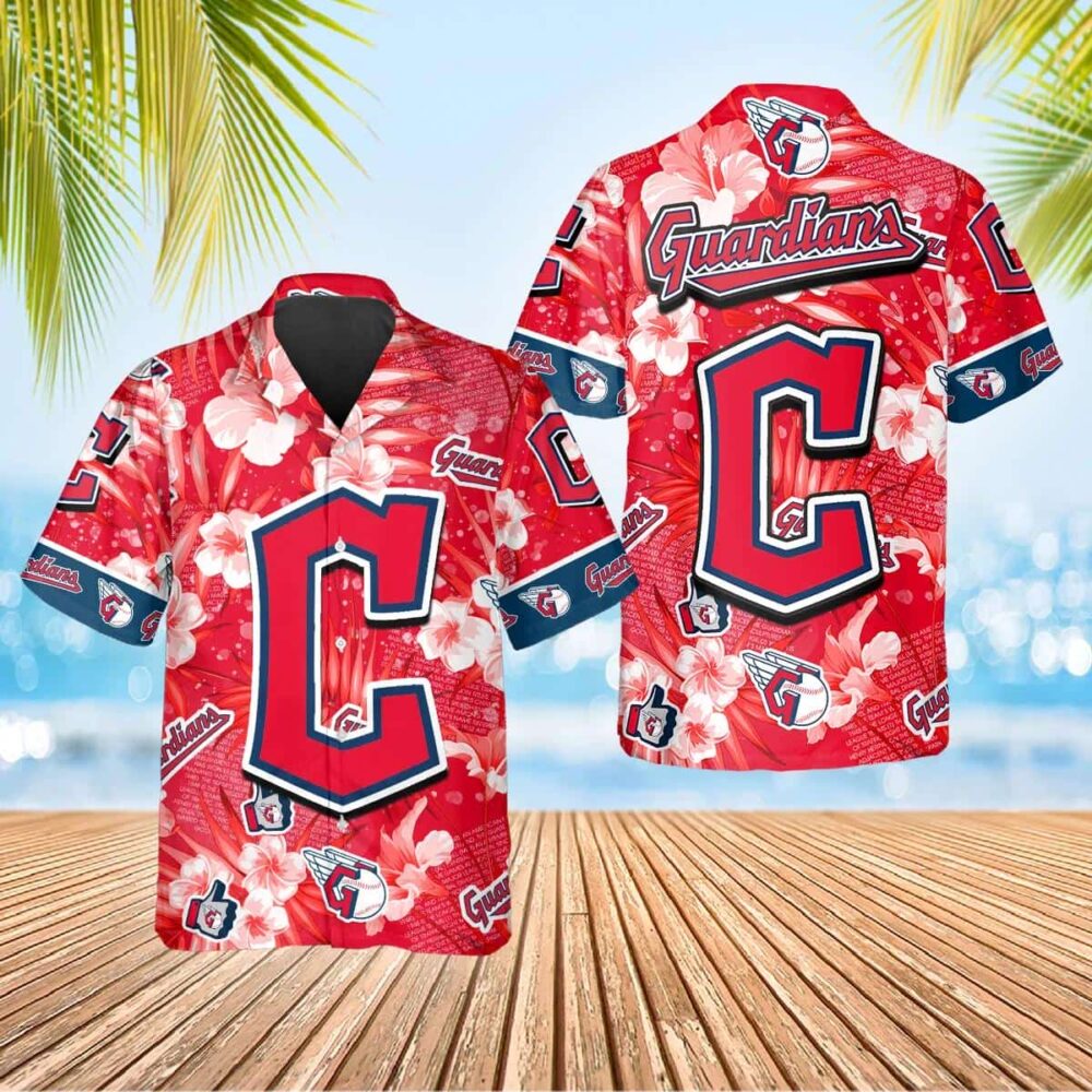 Cleveland Guardians Hibiscus Emblem Hawaiian Shirt MLB Aloha Shirt Gift For Fans 1