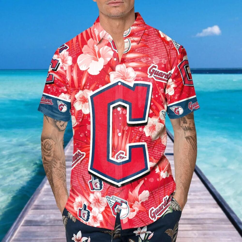 Cleveland Guardians Hibiscus Emblem Hawaiian Shirt MLB Aloha Shirt Gift For Fans 5