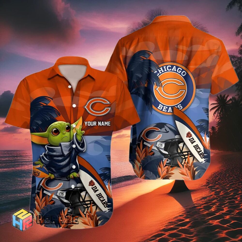 Custom Name Chicago Bears And Baby Yoda Hawaiian Shirt NFL Gifts For Fans 2