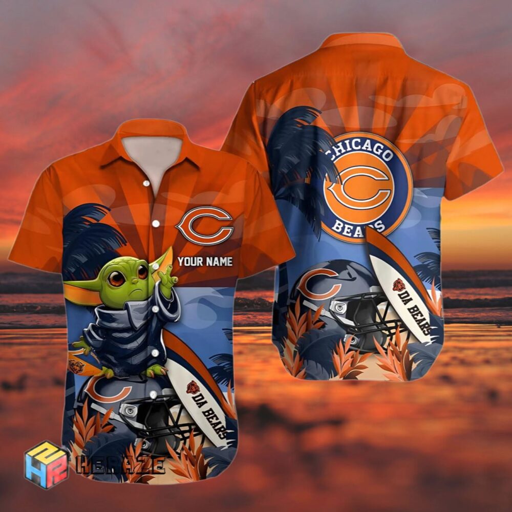 Custom Name Chicago Bears And Baby Yoda Hawaiian Shirt NFL Gifts For Fans 3