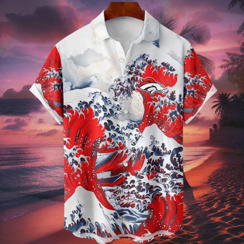 Denver Broncos Great Wave Hawaiian Shirt Personalized Name And Number NFL Gift For Fans 1