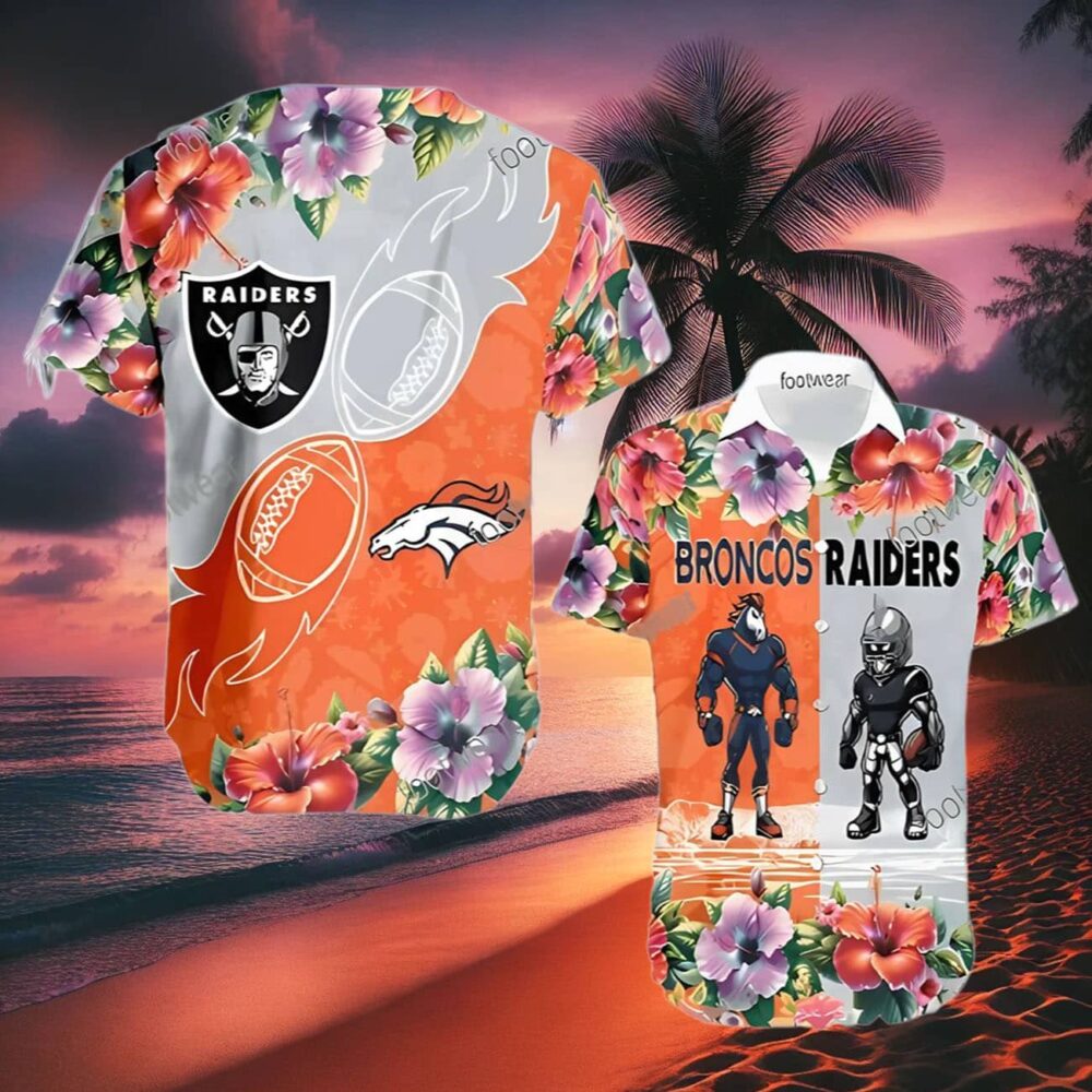 Denver Broncos Vs Las Vegas Raiders Surfboard Logo Beach Hawaiian Shirt NFL Gifts For Fans 2