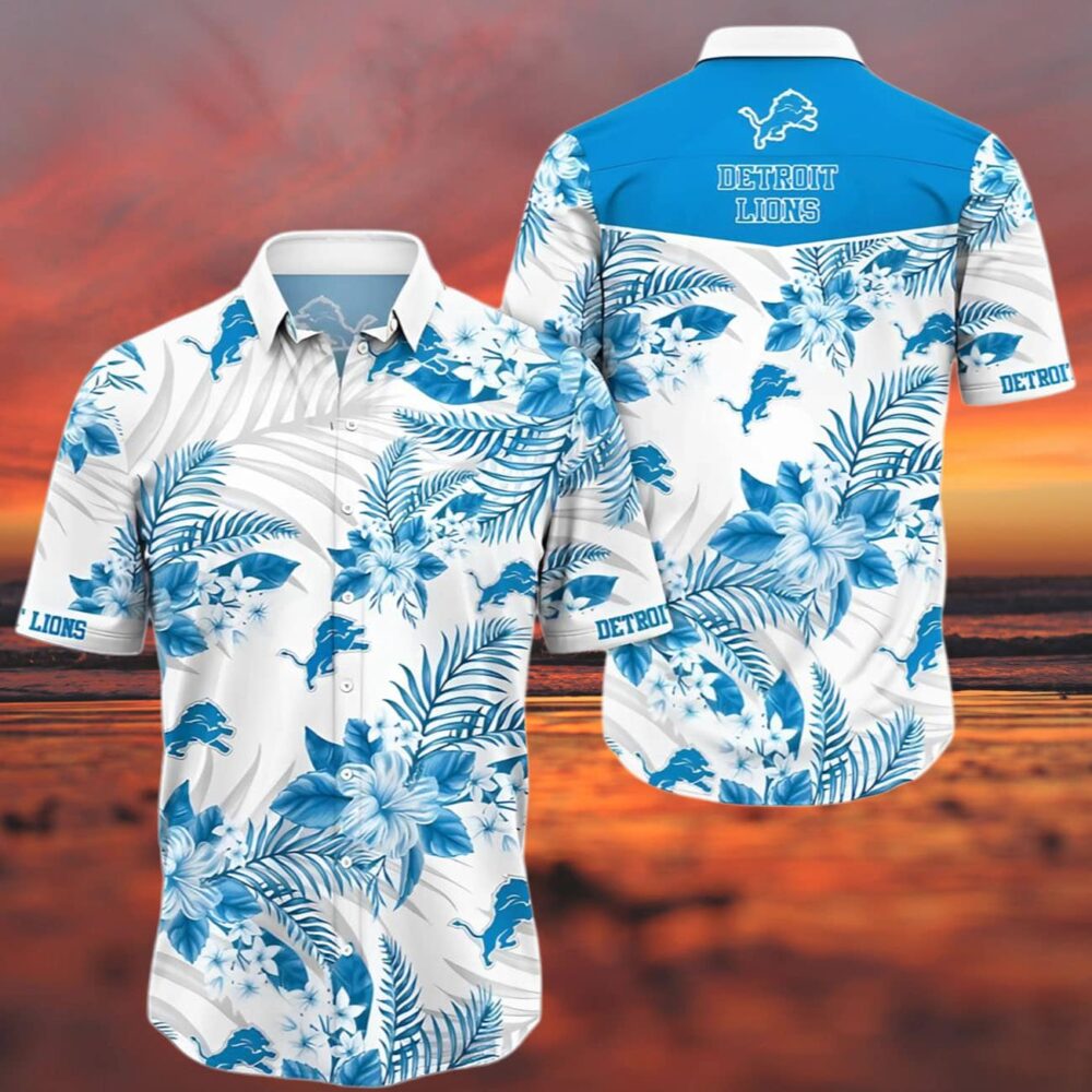 Detroit Lions Tropics Floral Pattern Hawaiian Shirt NFL Gifts For Fans 3