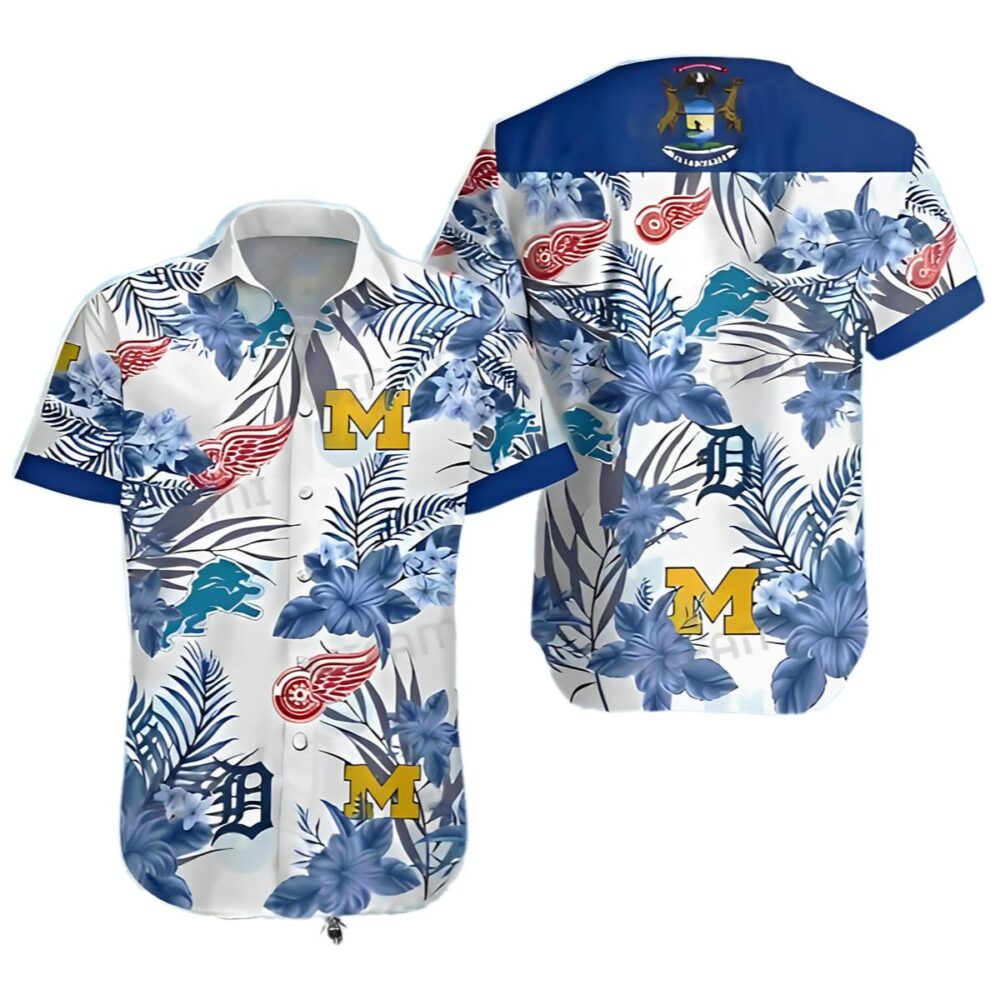 Detroit Tigers Hawaiian Shirt Red Wings Lions Wolverines Detroit Tigers Gift MLB Aloha Shirt Gift For Fans 1