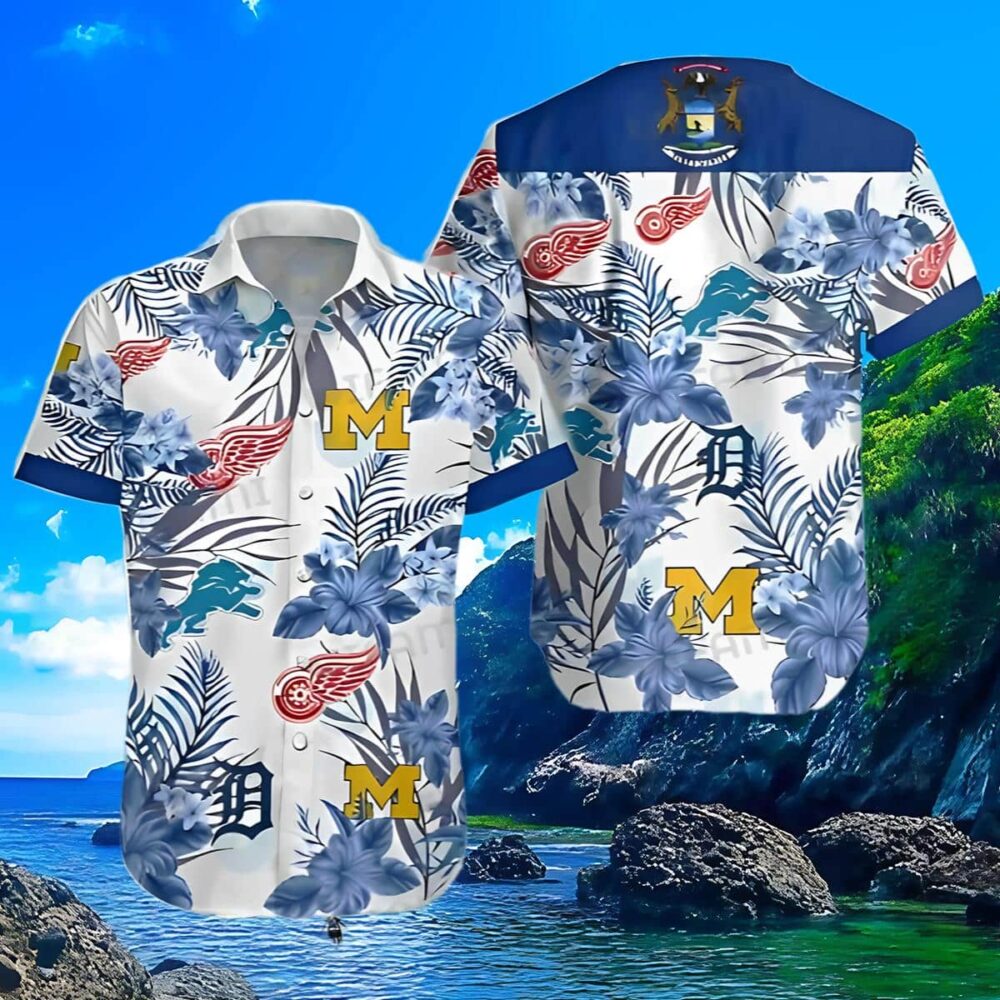 Detroit Tigers Hawaiian Shirt Red Wings Lions Wolverines Detroit Tigers Gift MLB Aloha Shirt Gift For Fans 3