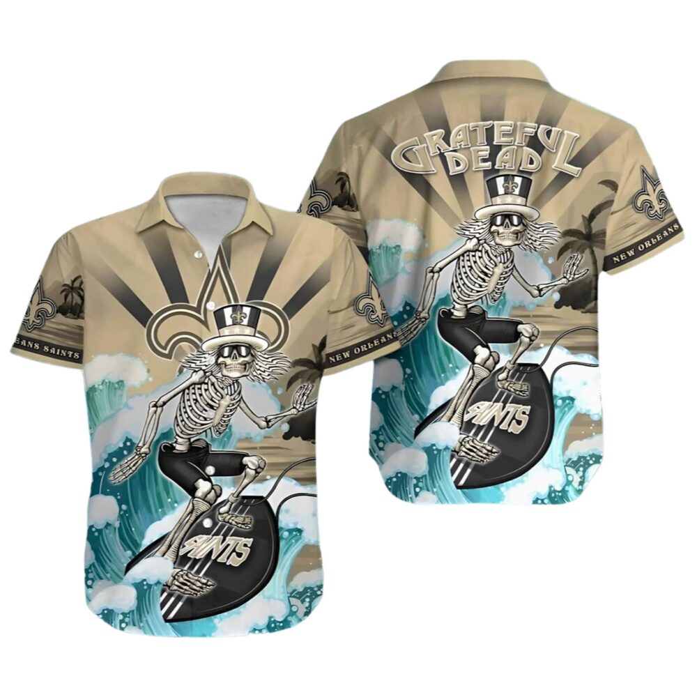 Grateful Dead Wave New Orleans Saints Hawaiian Shirt Outfit NFL Gifts For Fans 1