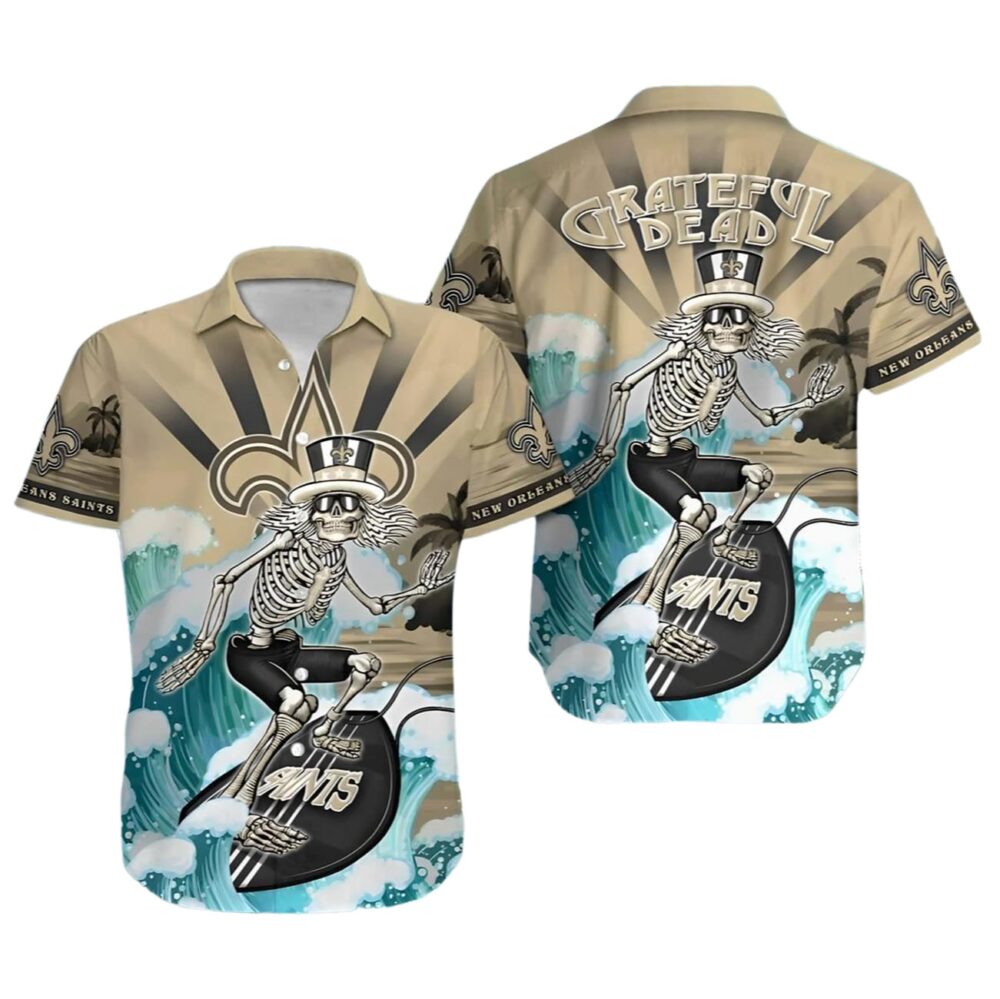 Grateful Dead Wave New Orleans Saints Hawaiian Shirt Outfit NFL Gifts For Fans 1