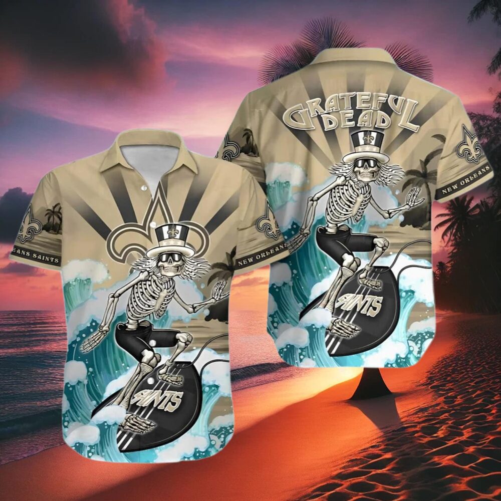 Grateful Dead Wave New Orleans Saints Hawaiian Shirt Outfit NFL Gifts For Fans 2