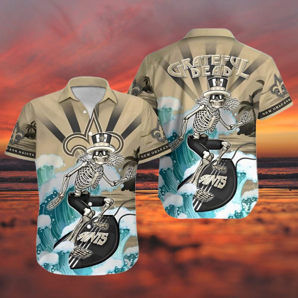 Grateful Dead Wave New Orleans Saints Hawaiian Shirt Outfit NFL Gifts For Fans 3