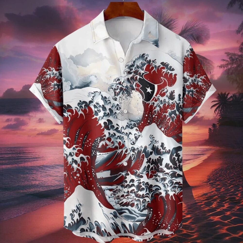 Houston Texans Great Wave Hawaiian Shirt Personalized Name And Number NFL Gift For Fans 1